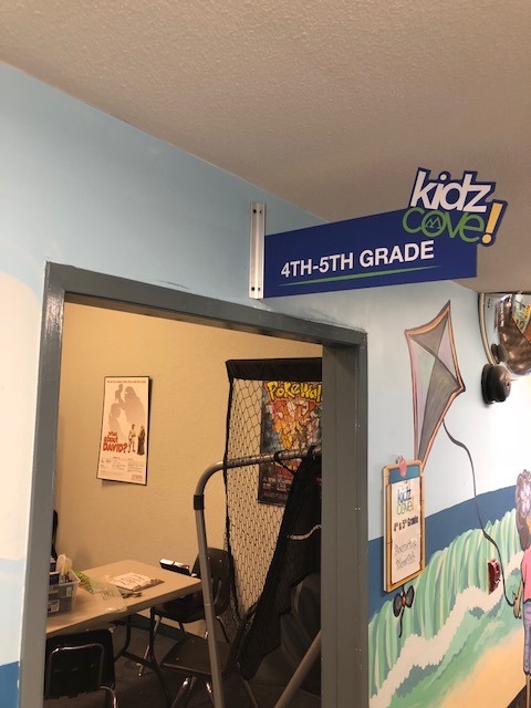 The Blade Sign for Kidz Cove marks the 4th-5th grade classroom