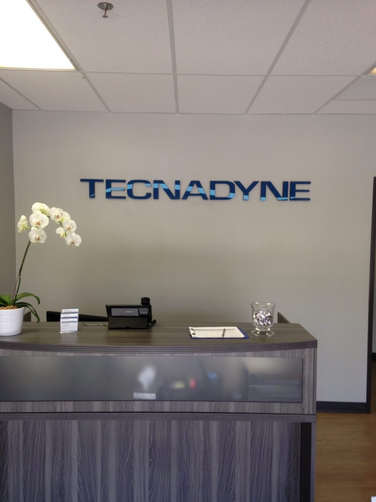 Lobby Sign for Tecnadyne made out of Acrylic and 3D Letters
