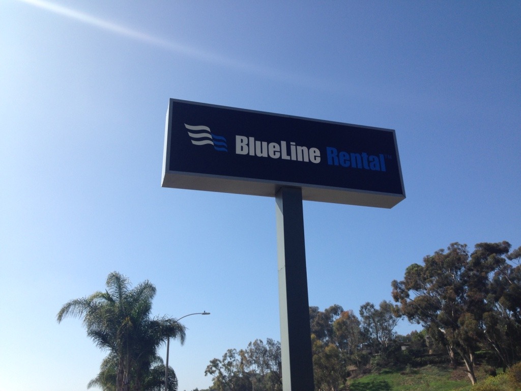business signage a small pylon sign for Blueline Rentals