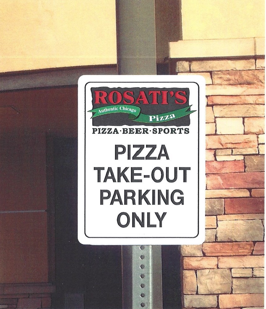 Rosatis pizzia parkinglot sign