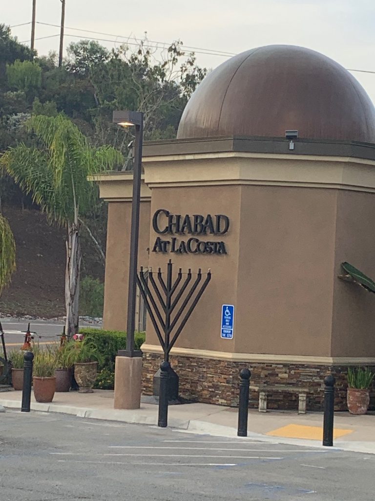 A Custom LED Sign called a Halo Channel Letter Set for Chabad La Costa Carlsbad Sign