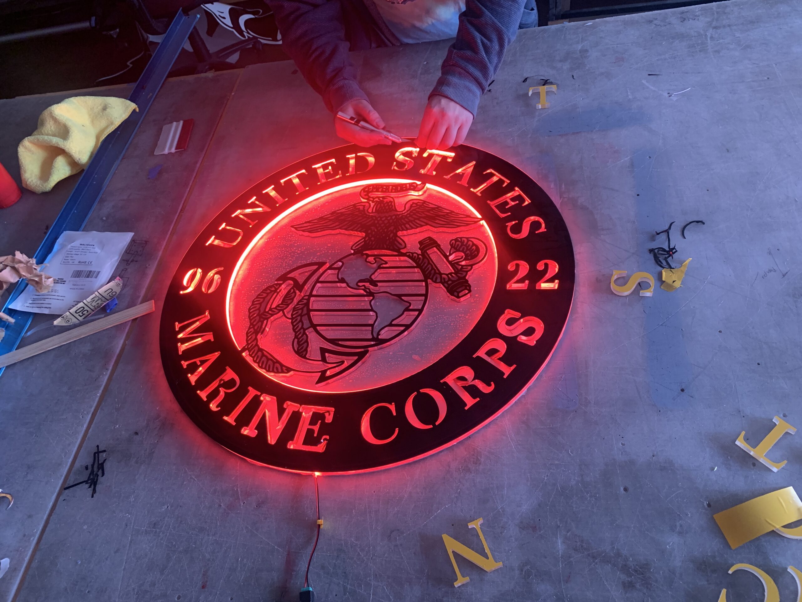 3d letters routed and side lit with red LEDs for USMC Marine