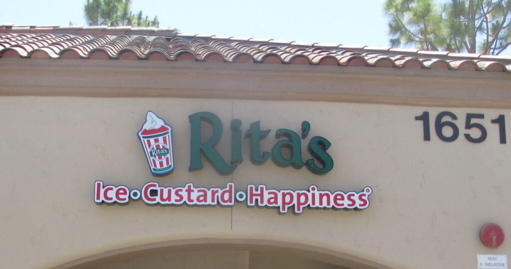 Signs for San Diego Vista Illuminated sign for the Rita's franchise