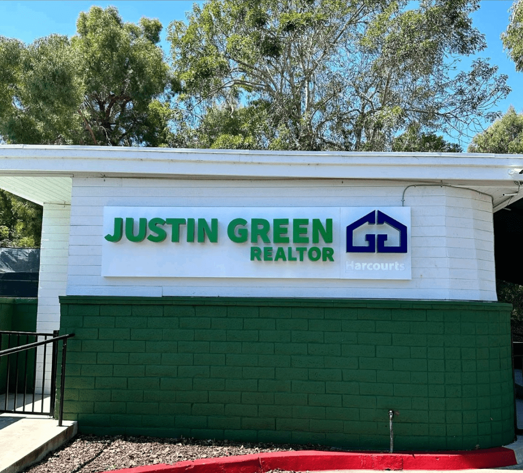 Harcourts Green Group channel letters in the day